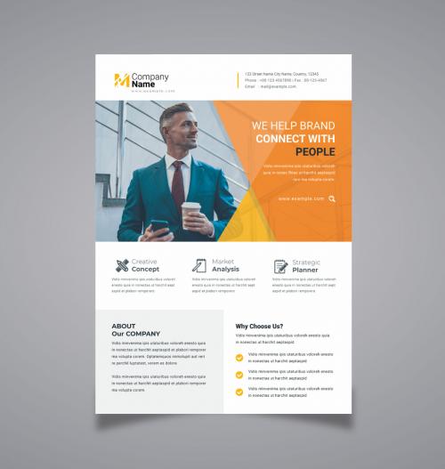 Corporate Flyer Layout with Graphic Elements and Orange Accents 573422036