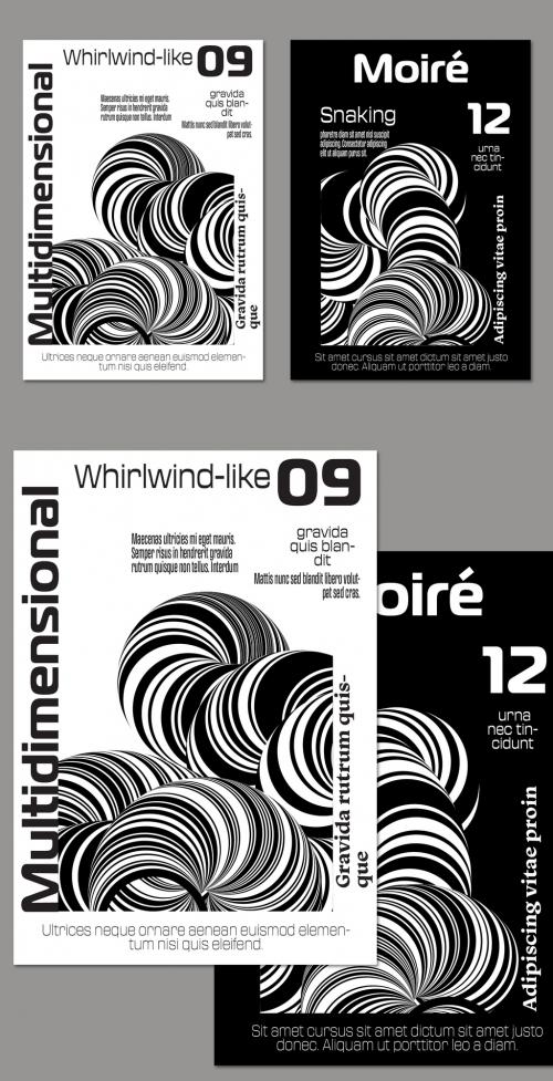 A4 Flyer Abstract 3D Curved Swirling Striped Shape Black And White 570984531
