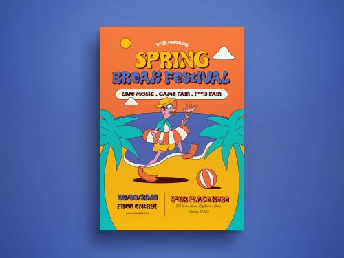 Orange Flat Design Spring Break Festival Flyer Layout 578606192