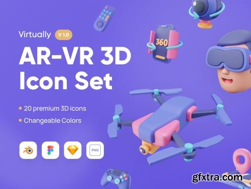 Virtually - AR-VR 3D Icon Set Ui8.net