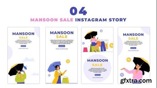 Videohive Monsoon Sale Offer Flat Character Instagram Story 47440577