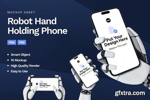 Robot Hand Holding Phone Mockup NWXBMZC