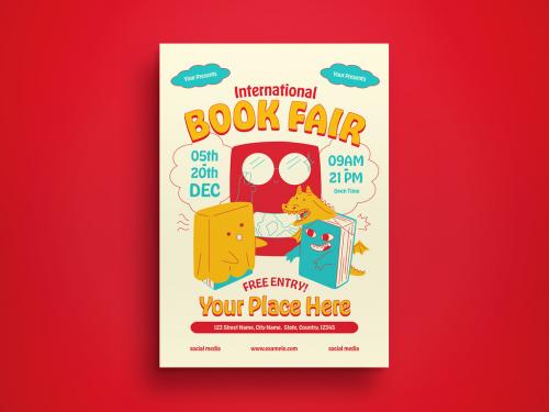 Beige Doodle Book Fair Flyer Layout 578606291