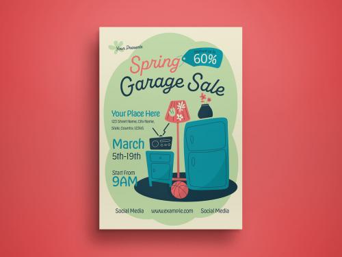 Green Mid Century Spring Garage Sale Flyer Layout 578617854