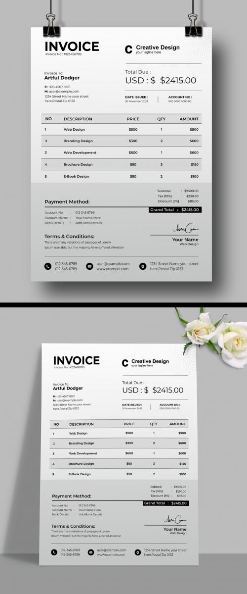 Black White Clean Invoice Design Template 578196443