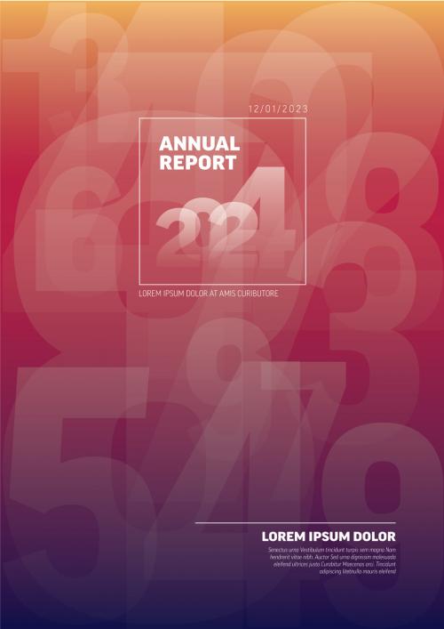 Violet annual report front cover page template with big numbers - red version 571229368