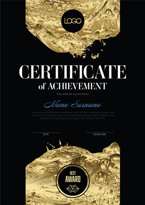 Modern black certificate template with golden elements 578778578