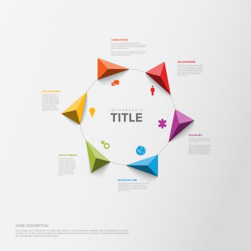 Six elements infographic cycle with icons in triangle arrows 569530059