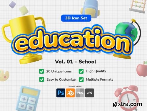 3D Icon Set - Education School Theme Ui8.net