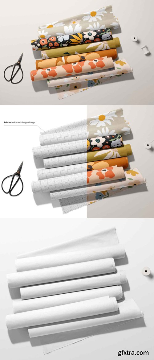 Fabric Rolls - Six Rolled Pieces PSD Mockup Template