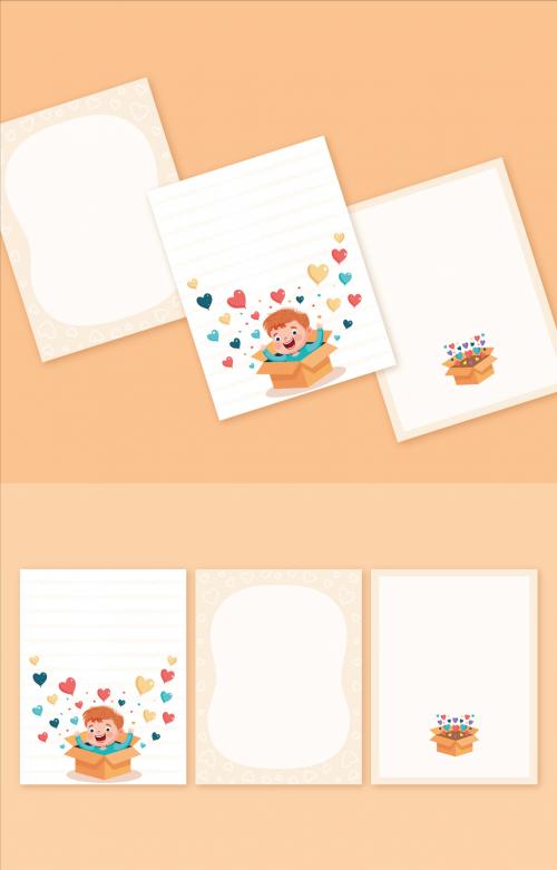 Valentines Day or Love Greeting Card Layout with Cute Boy Inside a Box and Heart Shapes Popping Out from Box. 564567371