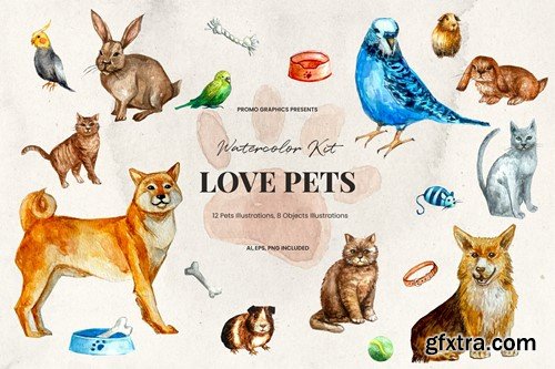 Pets Watercolor Illustrations Kit 57PA9F5