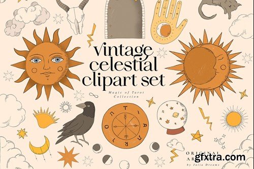 Vintage Celestial Retro Illustrations Tarot QMM8UDG