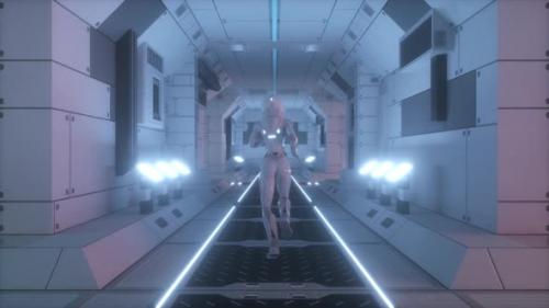 Videohive - Astronaut Runs Through a Spaceship Tunnel Spaceship and Technology Concept - 47467568