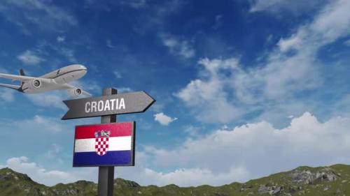 Videohive - Croatia Flag With Airplane And Arrow Sign - 47482229