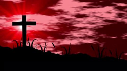 Videohive - Jesus Christ On The Cross With Bright Shine Sun Effects. Animation Background With Bright Light Shin - 47490934