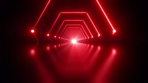 Videohive - 4 K Red Neon Glossy Tunnel - 47505240