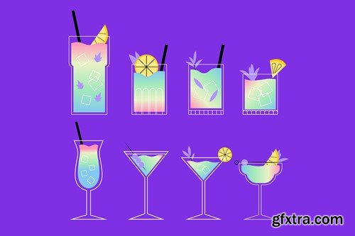 Summer Cocktails Illustration Set RZVTA3B