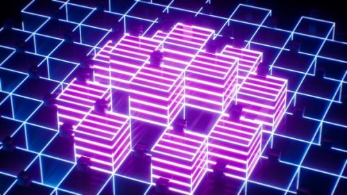 Videohive - Neon Light Stacked Cubes Vj Loop Screen Saver - 47523881