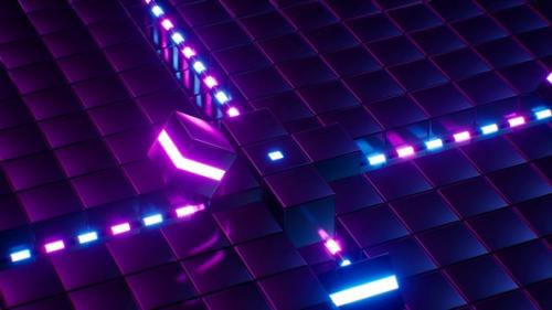 Videohive - Rolling Neon Light Cubes 3D Animation - 47523883