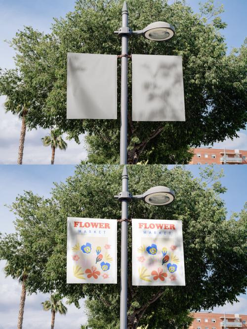 Mockup of customizable signs on lamp post 634457686