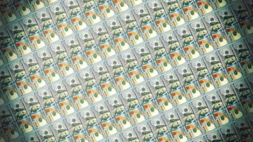 Videohive - Camera Flying Over Stacked 100 Dollar Bills - 47481554
