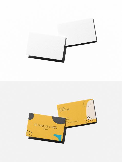 Mockup of two customizable horizontal EU business cards 85 x 55mm with customizable background 634455074