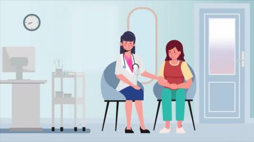 Videohive - Female Doctor Talking with Patients - Hospital Scene - Therapist - Cartoon Animations - 47522251