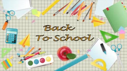 Videohive - Back To School Background On Yellow 4K - 47531691