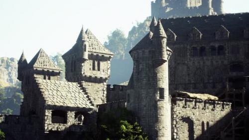 Videohive - Old Ruined Castle in the Misty Mountains - 47559152