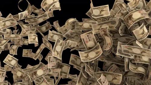 Videohive - Dynamic Japanese Yen Money Bills Transition From The Side And Exploding - 47554499