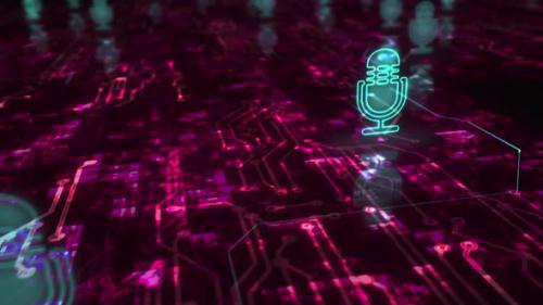 Videohive - Microphone online podcast and on air live record symbols loop cyber concept - 47571913