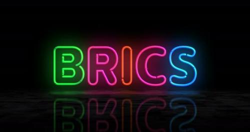 Videohive - BRICS organization symbol glowing neon 3d lights - 47550033