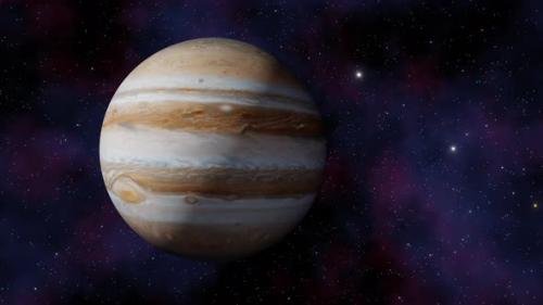 Videohive - Planet Jupiter view from outer space and twinkling stars in the Milky Way galaxy 3d render. Solar - 47562848