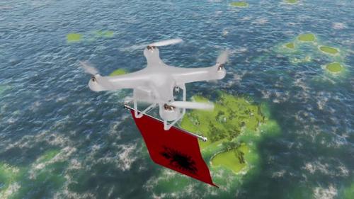 Videohive - The Drone Flying With Albania Flag Above The Sea - 47547823