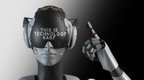 Videohive - the robot makes a gesture indicating the information on the display "this is technology baby". - 47550702