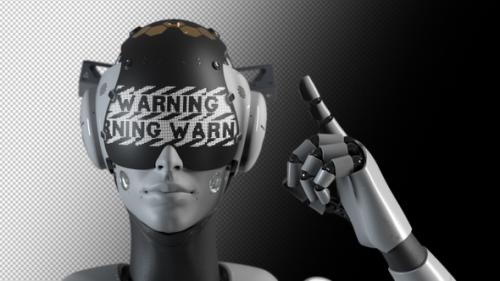 Videohive - the robot makes a gesture indicating the information on the "warning" display. - 47550704