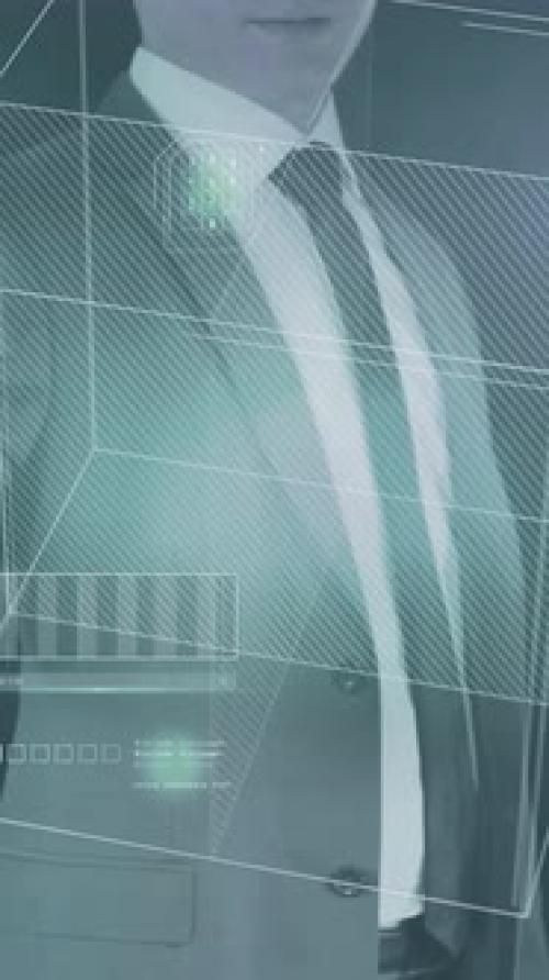 Videohive - A Man Works with Data on a Virtual Panel - 47550789