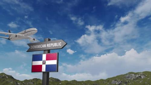 Videohive - Dominican Republic Flag With Airplane And Arrow Sign - 47552011