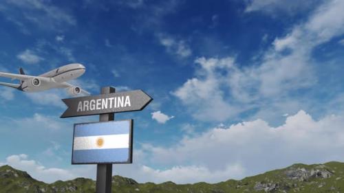 Videohive - Argentina Flag With Airplane And Arrow Sign - 47552012