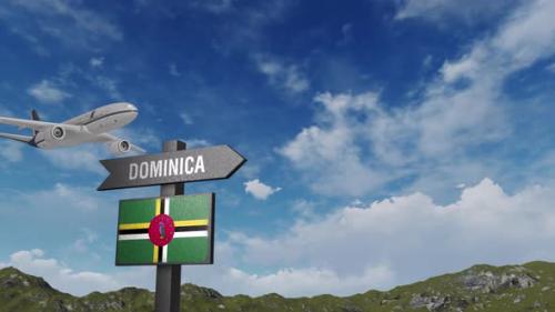 Videohive - Dominica Flag With Airplane And Arrow Sign - 47552020