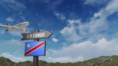 Videohive - Democratic Republic Of The Congo Flag With Airplane And Arrow Sign - 47552021