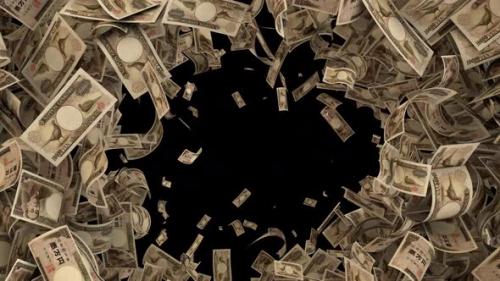 Videohive - Dynamic Japanese Yen Money Bills Transition From The Edges And Blown Away To The Side - 47554493