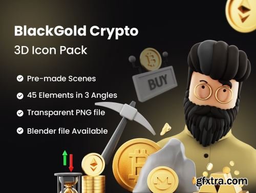 BlackGold - Cryptocurrency 3D Icon Pack Ui8.net