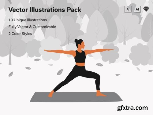 Yoga & Workout Vector Illustrations - 2 Color Styles Ui8.net