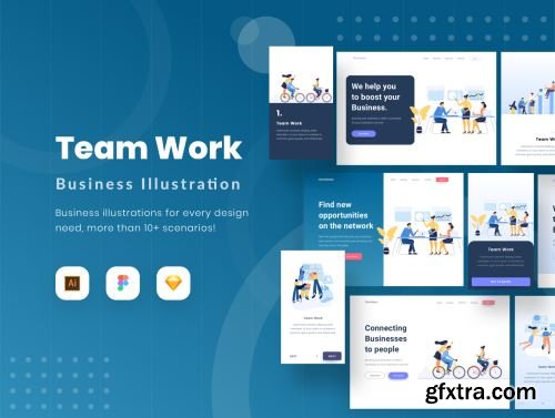 Teamwork - Colorful Illustration for Start up website Ui8.net