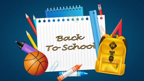 Videohive - Back To School Items Flying Blue Background - 47576789