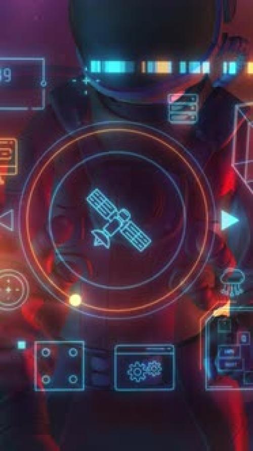 Videohive - An Astronaut Works on a Holographic Panel with Data - 47574499