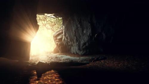 Videohive - Big Dark Cave and Sun Light From Jungle Forest - 47581769