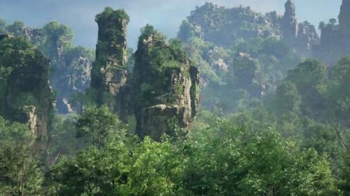 Videohive - A Dense Forest with Towering Rocks and Majestic Trees - 47592754